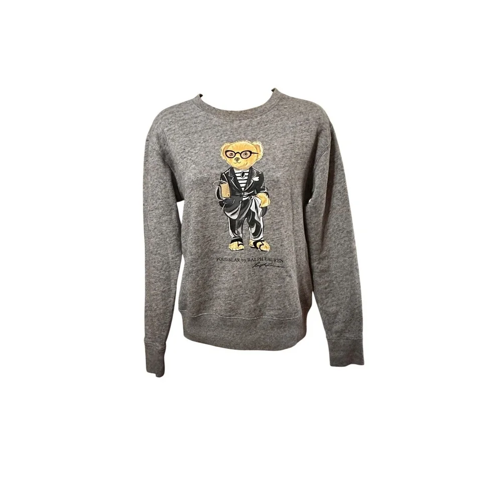 Ralph Lauren Limited Edition Polo Bear Women Gray Sweatshirt Size XS Blue Label